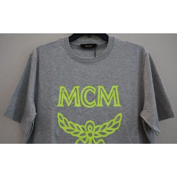 MCM MHT9SMM80 Men's Sz S Gray/Neon Yellow Logo S/S T-Shirt $280 - Picture 4 of 6